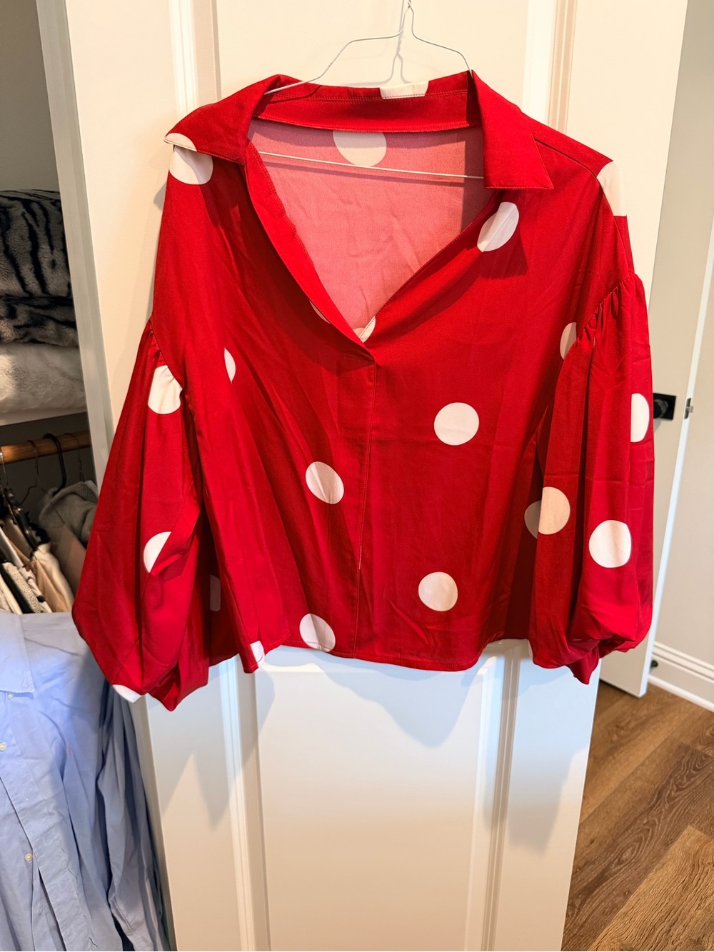 Red Polka Dot Puff Sleeve Blouse - Unbranded